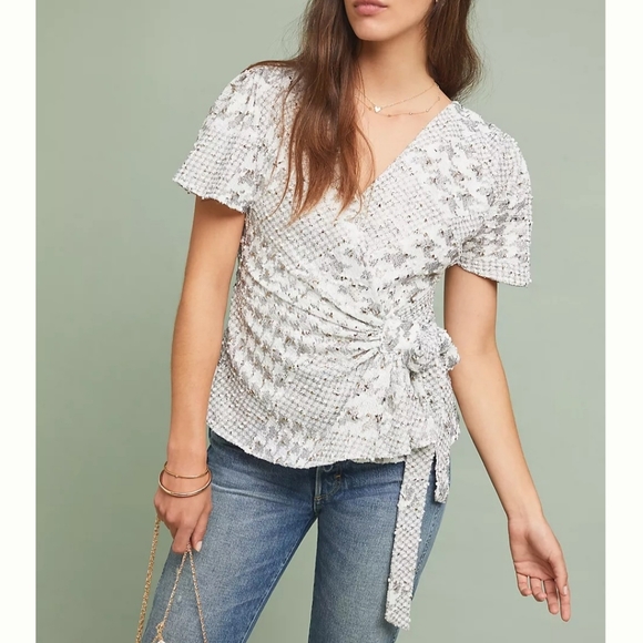 NWT Anthropologie Eva Franco Houndstooth Wrap Blouse Size L 🤍✨️ - Picture 12 of 12